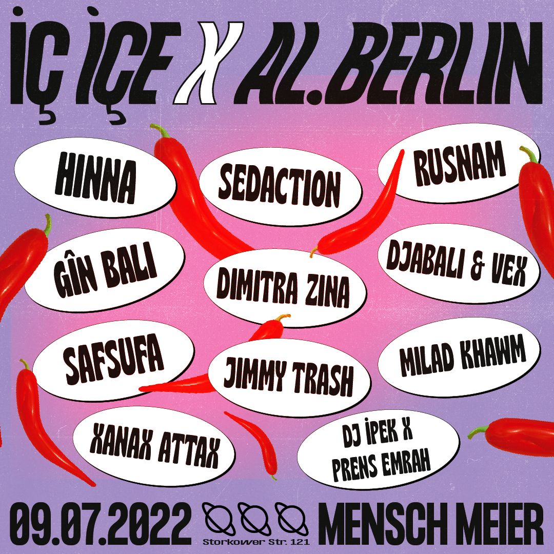 AL Berlin X Ic Ice 9th July party in Mensch Meier Club Square Poster with date and artists names